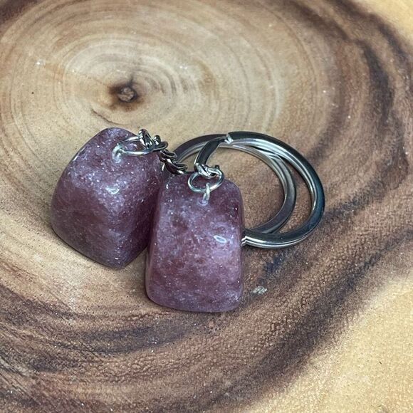 Strawberry Quartz tumble keychain key ring pendant chain NEW pink natural - Picture 3 of 8
